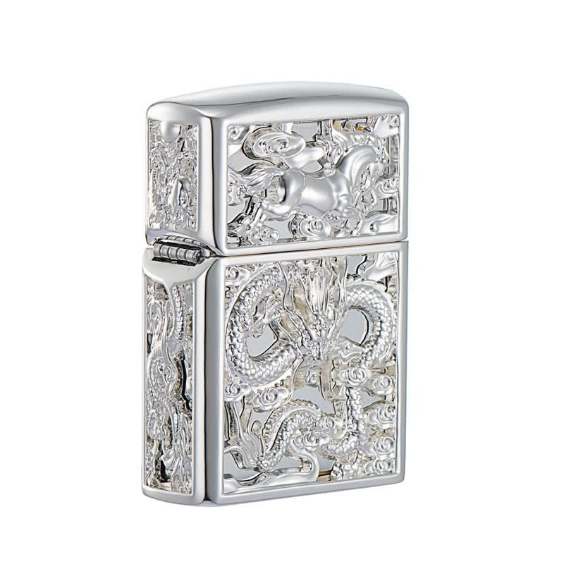 Briquet à kérosène rechargeable en forme de dragon sculpté en 3D en relief - Argent - image 5
