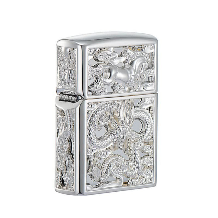 Briquet à kérosène rechargeable en forme de dragon sculpté en 3D en relief - Argent - image 5
