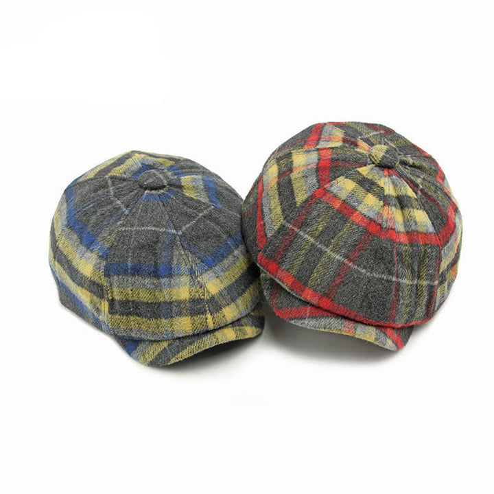 Casquette gavroche traditionnelle à carreaux à huit panneaux, béret britannique