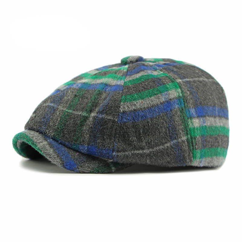 Casquette gavroche traditionnelle à huit panneaux à carreaux, béret britannique - Bleu et vert - Réglable (21 5/8"-23 1/4") - image 12