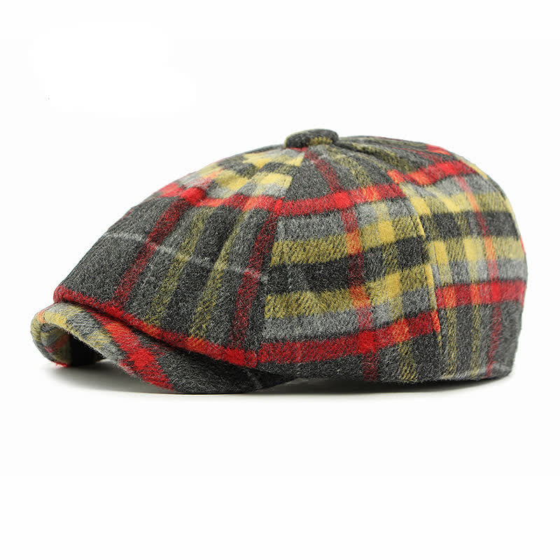 Casquette gavroche traditionnelle à huit panneaux à carreaux, béret britannique - Rouge et jaune - Réglable (21 5/8"-23 1/4") - image 0