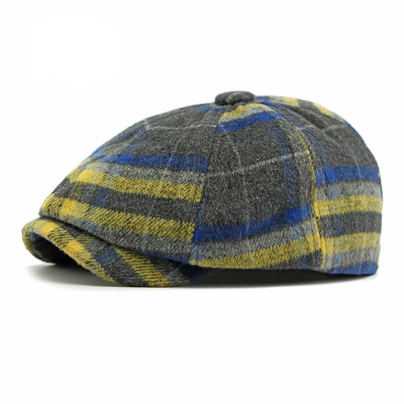 Casquette gavroche traditionnelle à huit panneaux à carreaux, béret britannique - Jaune et bleu - Réglable (21 5/8"-23 1/4") - image 10