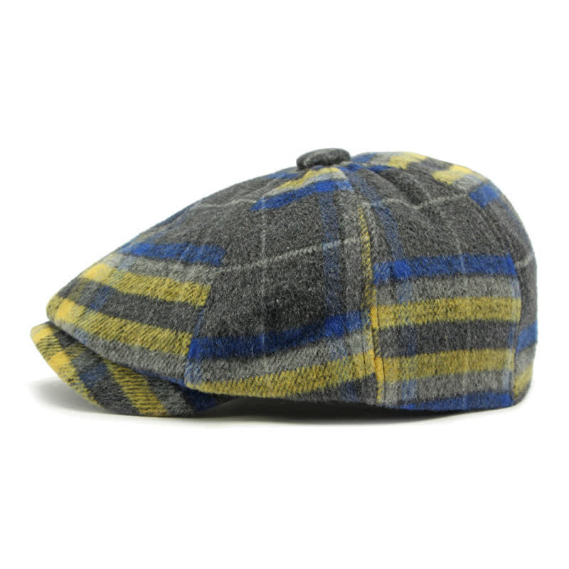 Casquette gavroche traditionnelle à carreaux à huit panneaux, béret britannique