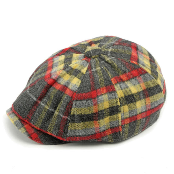 Casquette gavroche traditionnelle à carreaux à huit panneaux, béret britannique