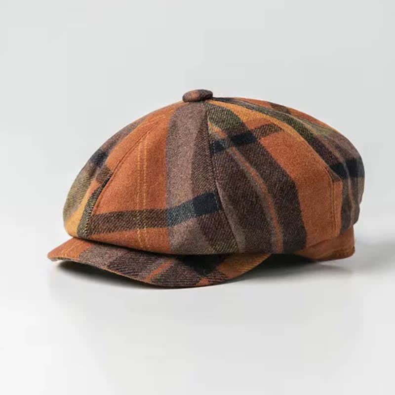 Béret octogonal classique à carreaux pour peintre et artiste - Orange - M (22"-22 7/8") - image 1