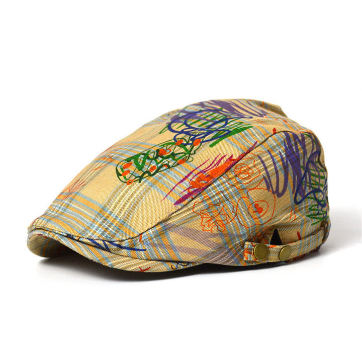 Béret à carreaux à motif graffiti unique et élégant - Kaki - M (22"-22 7/8") - image 0