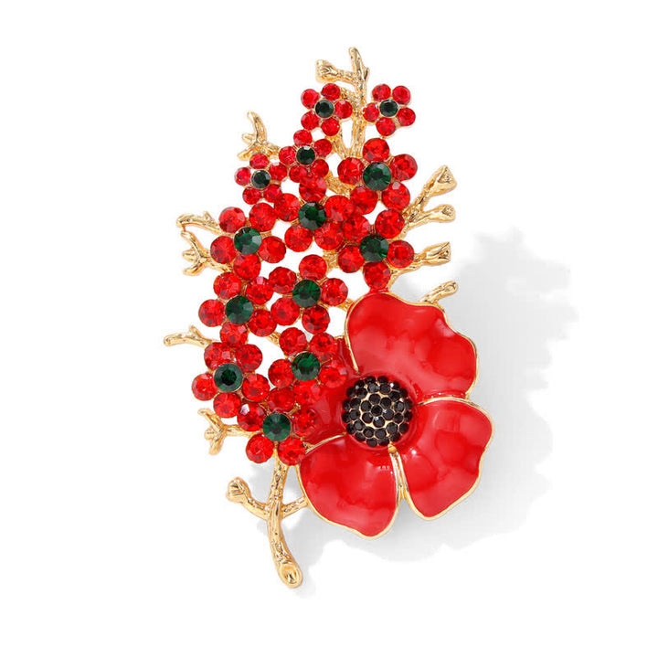 Broche fleur de pavot rouge en cristal brillant pour femme