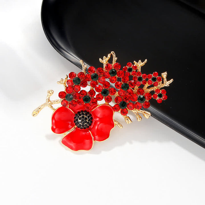 Broche fleur de pavot rouge en cristal brillant pour femme