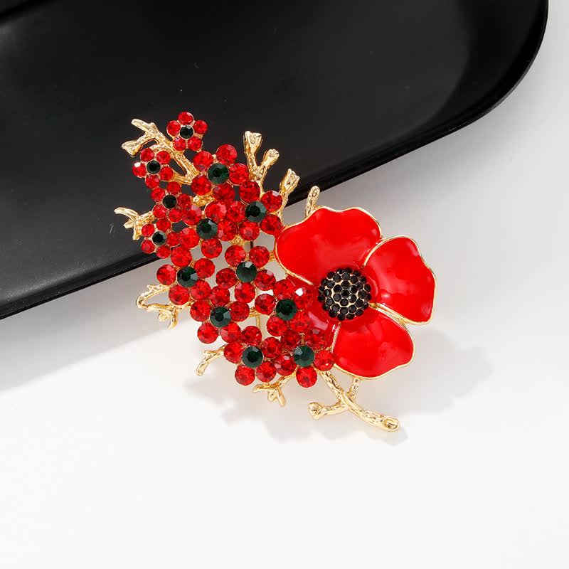Broche fleur de pavot rouge en cristal brillant pour femme