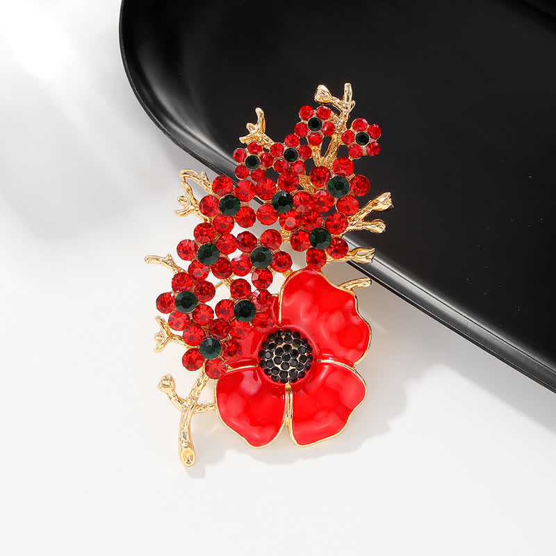 Broche fleur de pavot rouge en cristal brillant pour femme