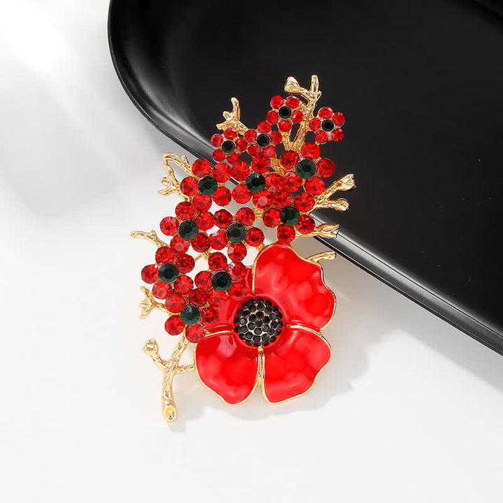 Broche fleur de pavot rouge en cristal brillant pour femme