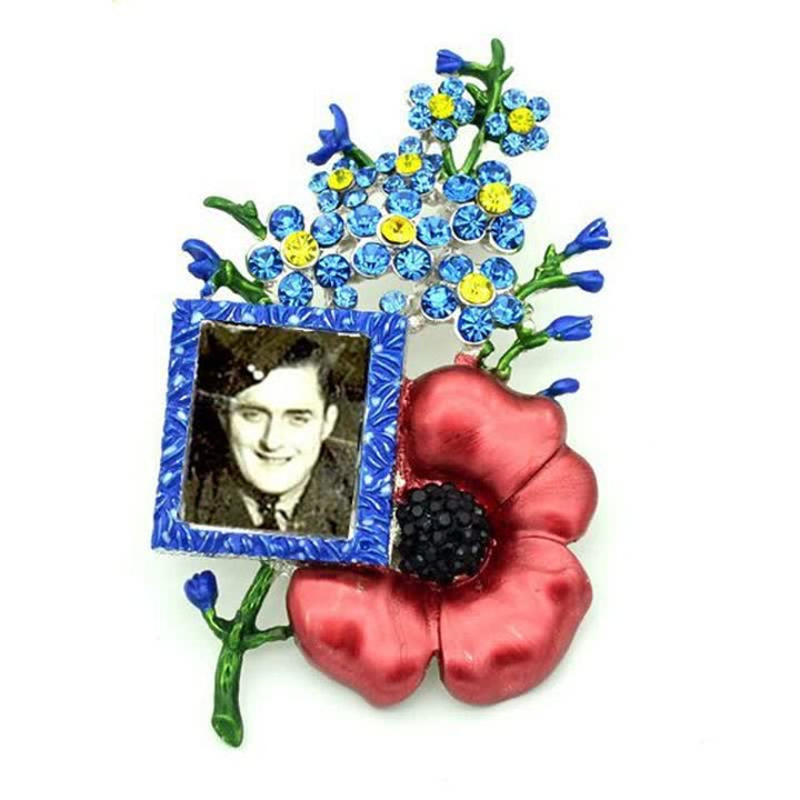 Broche fleur de pavot en strass avec cadre photo
