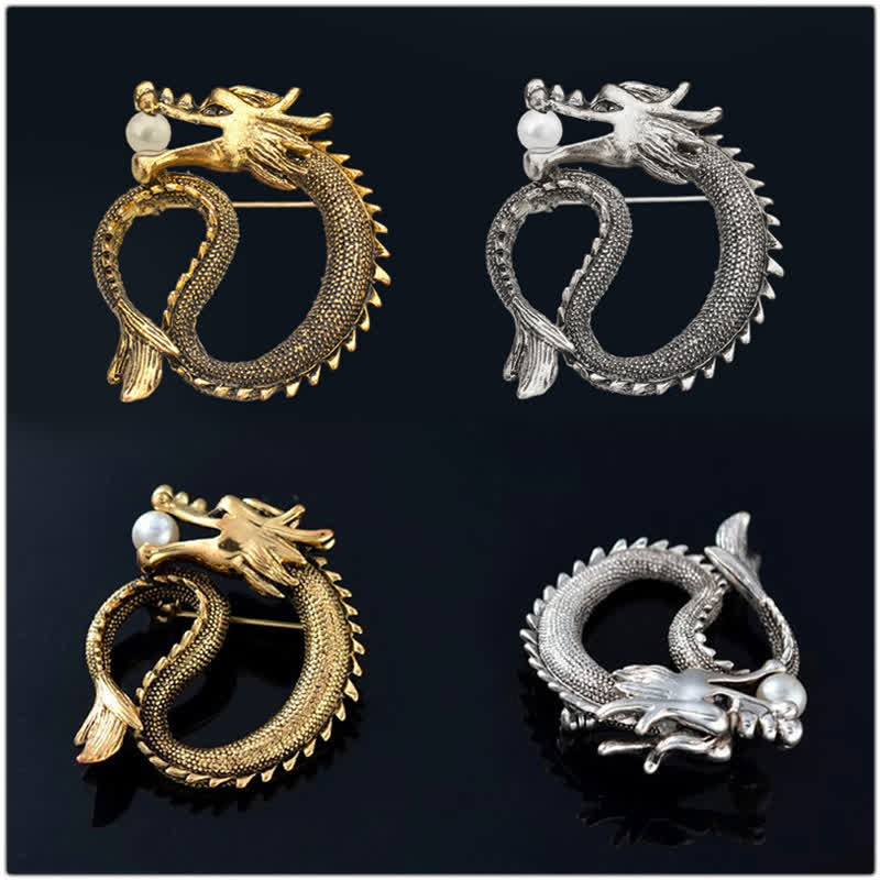 Broche pour homme en imitation perle de dragon aux tonnes antiques