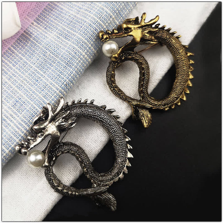 Broche pour homme en imitation perle de dragon aux tonnes antiques