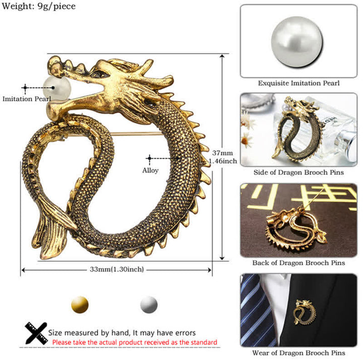 Broche pour homme en imitation perle de dragon aux tonnes antiques