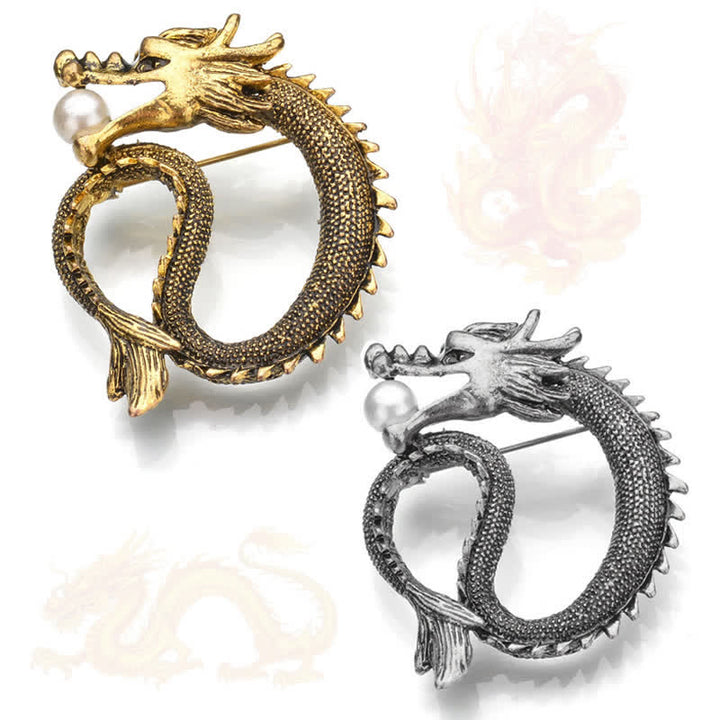 Broche pour homme en imitation perle de dragon aux tonnes antiques