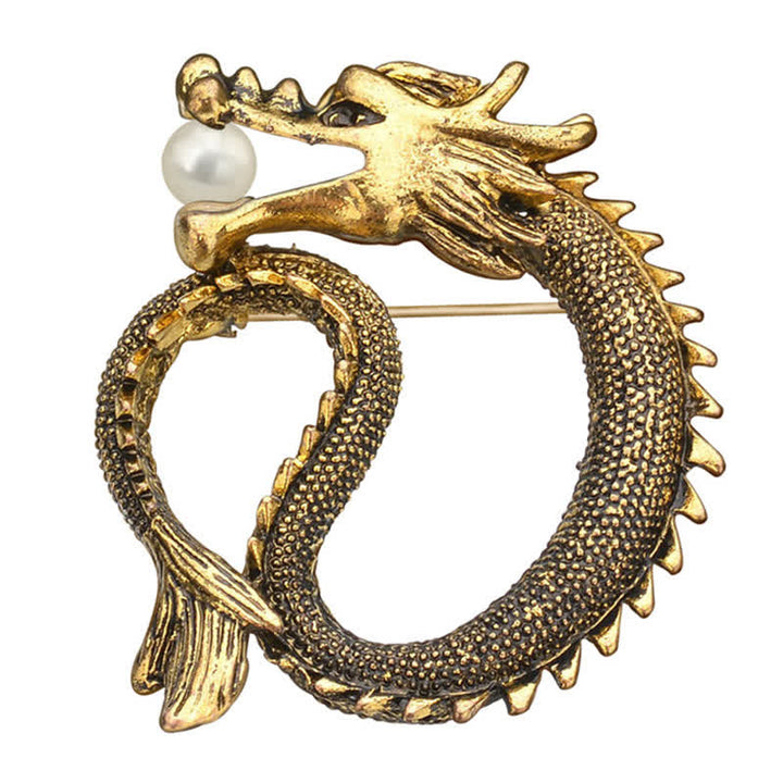 Broche pour homme en imitation perle de dragon aux tonnes antiques