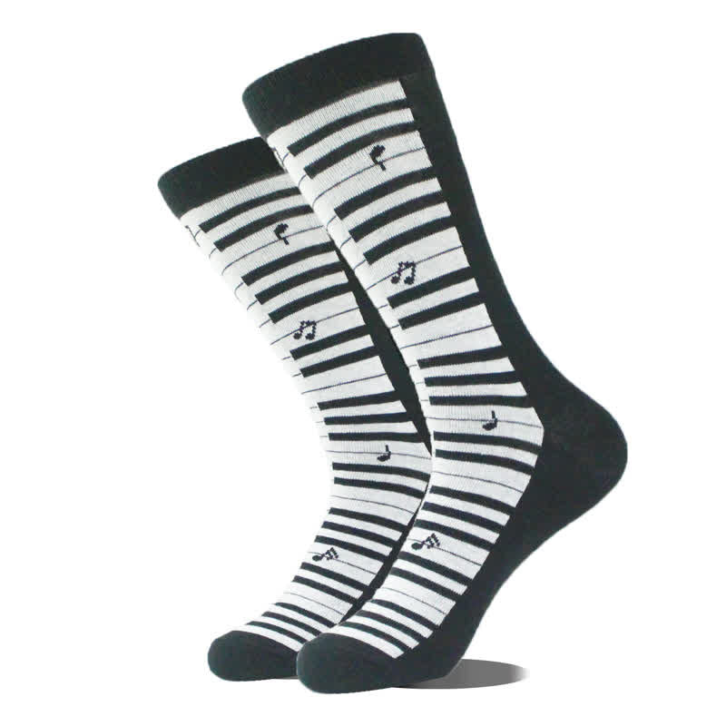 Chaussettes en coton à motif de piano de dessin animé fantaisie