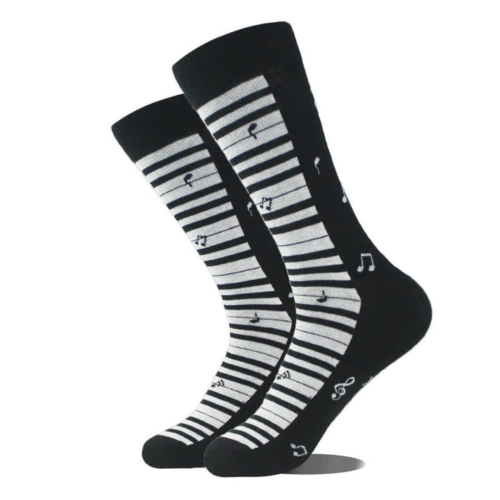 Chaussettes en coton à motif de piano de dessin animé fantaisie