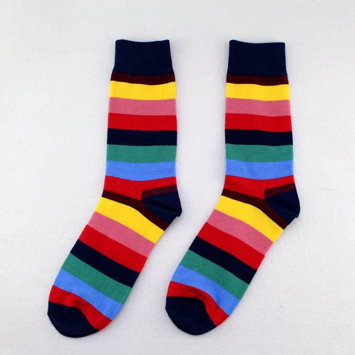 Chaussettes en coton à rayures arc-en-ciel colorées pour hommes