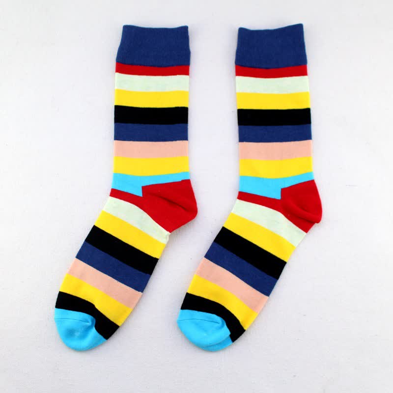 Chaussettes en coton à rayures arc-en-ciel colorées pour hommes