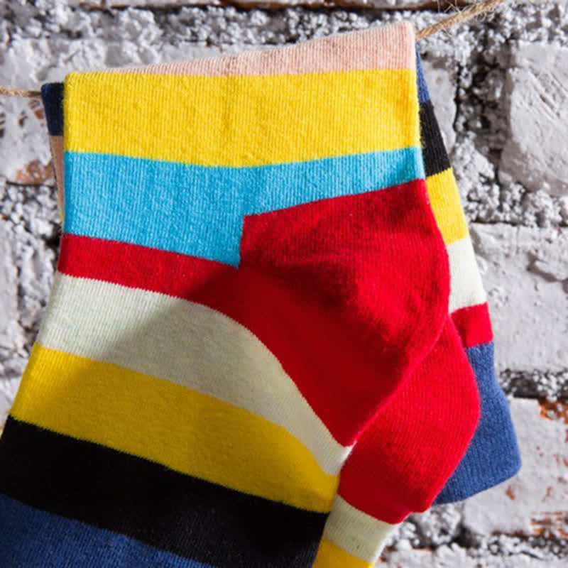 Chaussettes en coton à rayures arc-en-ciel colorées pour hommes
