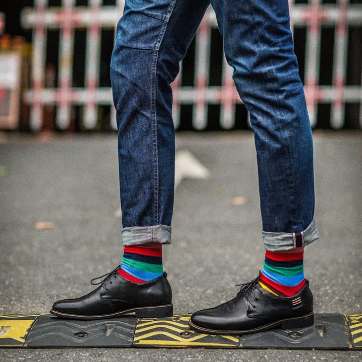 Chaussettes en coton à rayures arc-en-ciel colorées pour hommes