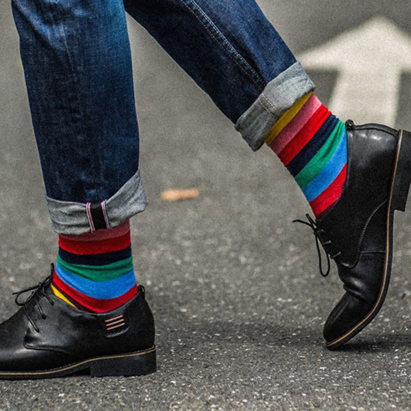 Chaussettes en coton à rayures arc-en-ciel colorées pour hommes