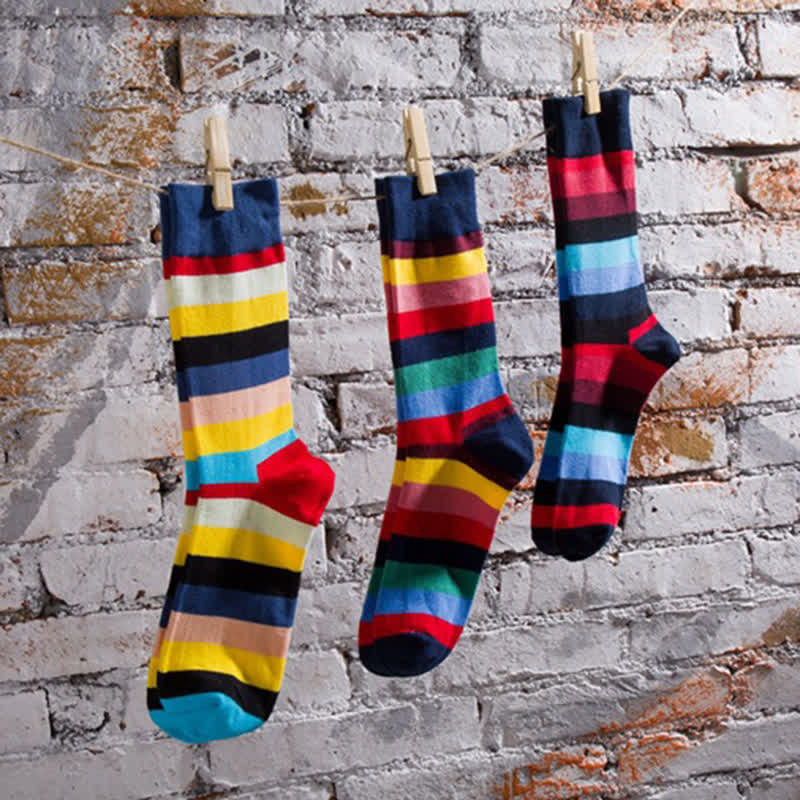 Chaussettes en coton à rayures arc-en-ciel colorées pour hommes