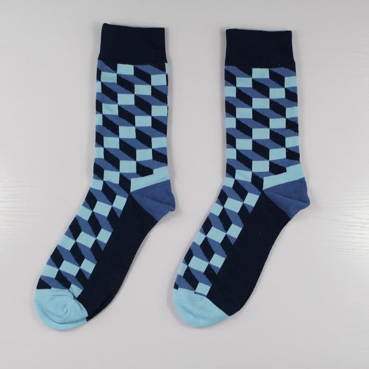 Chaussettes fantaisie amusantes en coton à carreaux pour hommes