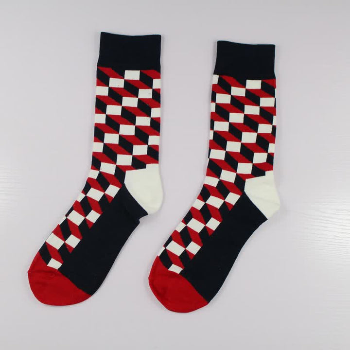 Chaussettes fantaisie amusantes en coton à carreaux pour hommes