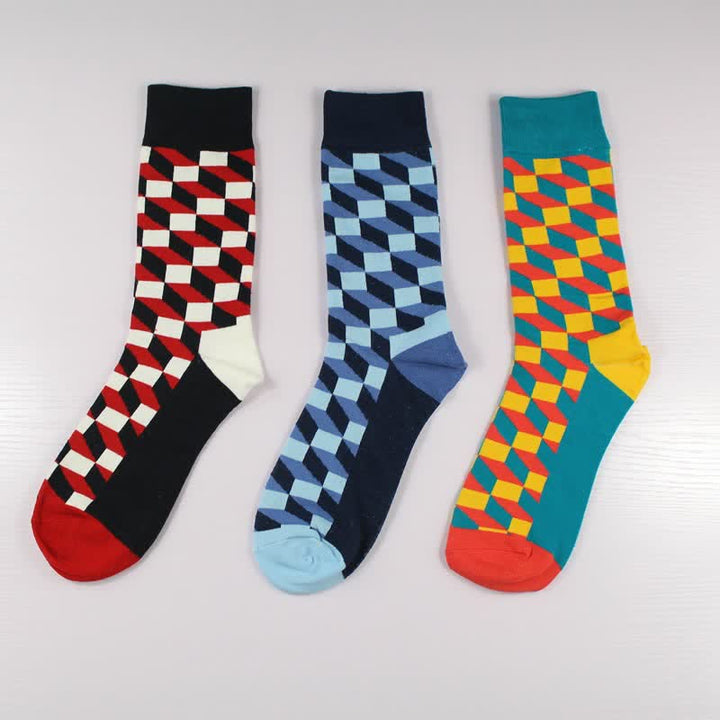 Chaussettes fantaisie amusantes en coton à carreaux pour hommes