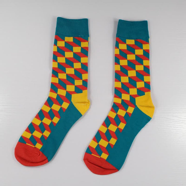Chaussettes fantaisie amusantes en coton à carreaux pour hommes