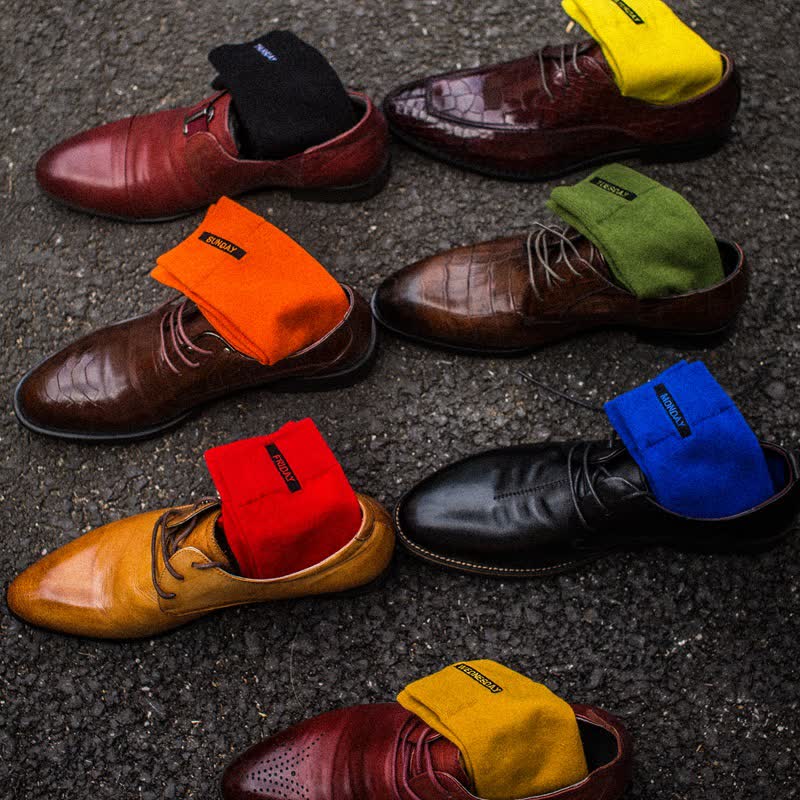 Chaussettes en coton de couleur unie pour hommes, style gentleman britannique