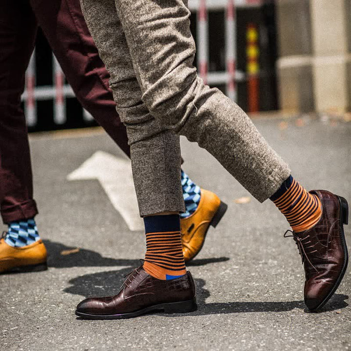 Chaussettes mi-mollet en coton à rayures tricolores pour hommes
