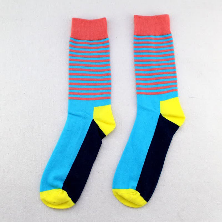 Chaussettes mi-mollet en coton à rayures tricolores pour hommes