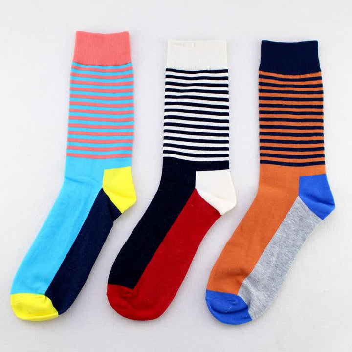 Chaussettes mi-mollet en coton à rayures tricolores pour hommes