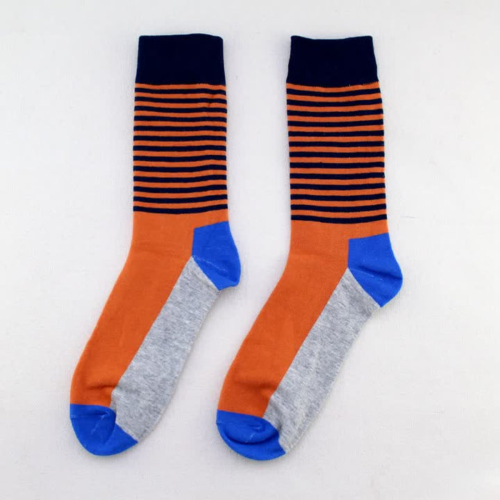 Chaussettes mi-mollet en coton à rayures tricolores pour hommes