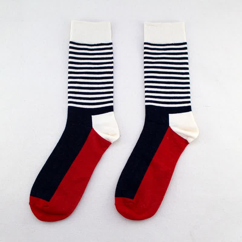 Chaussettes mi-mollet en coton à rayures tricolores pour hommes