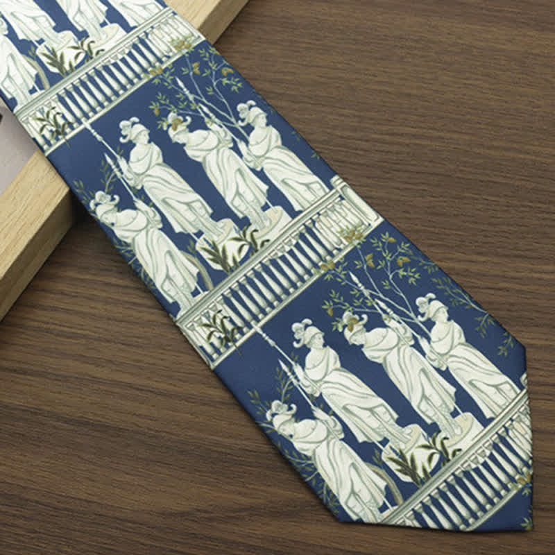 Cravate pour homme bleue et blanche à imprimé portrait de la dame