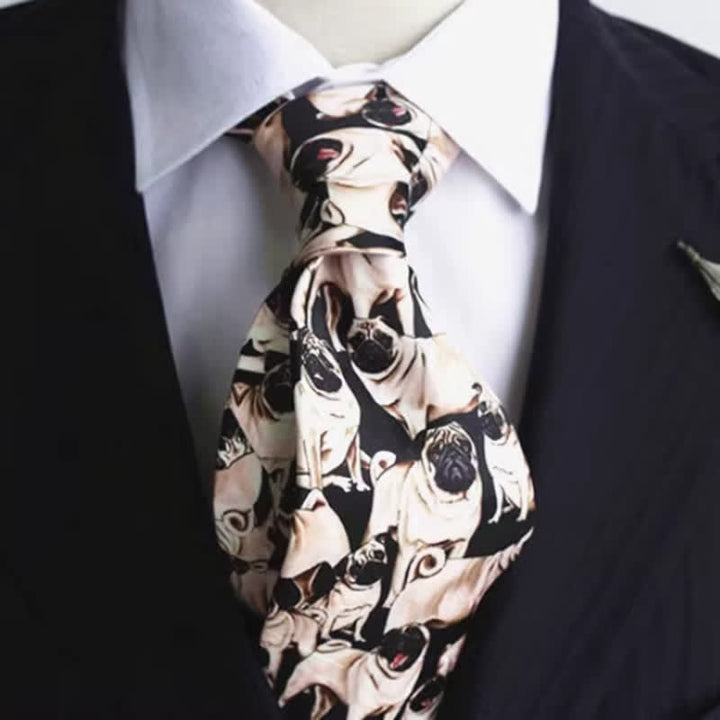 Cravate noire et beige pour homme à imprimé « A Bunch Of Pugs »