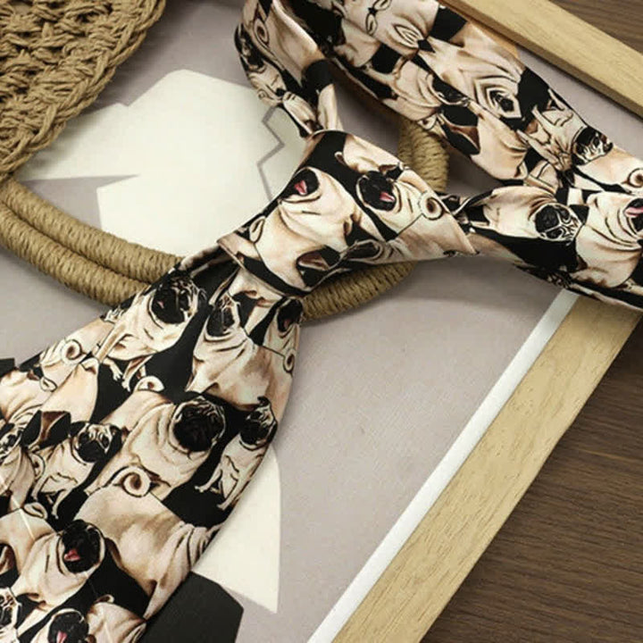 Cravate noire et beige pour homme à imprimé « A Bunch Of Pugs »