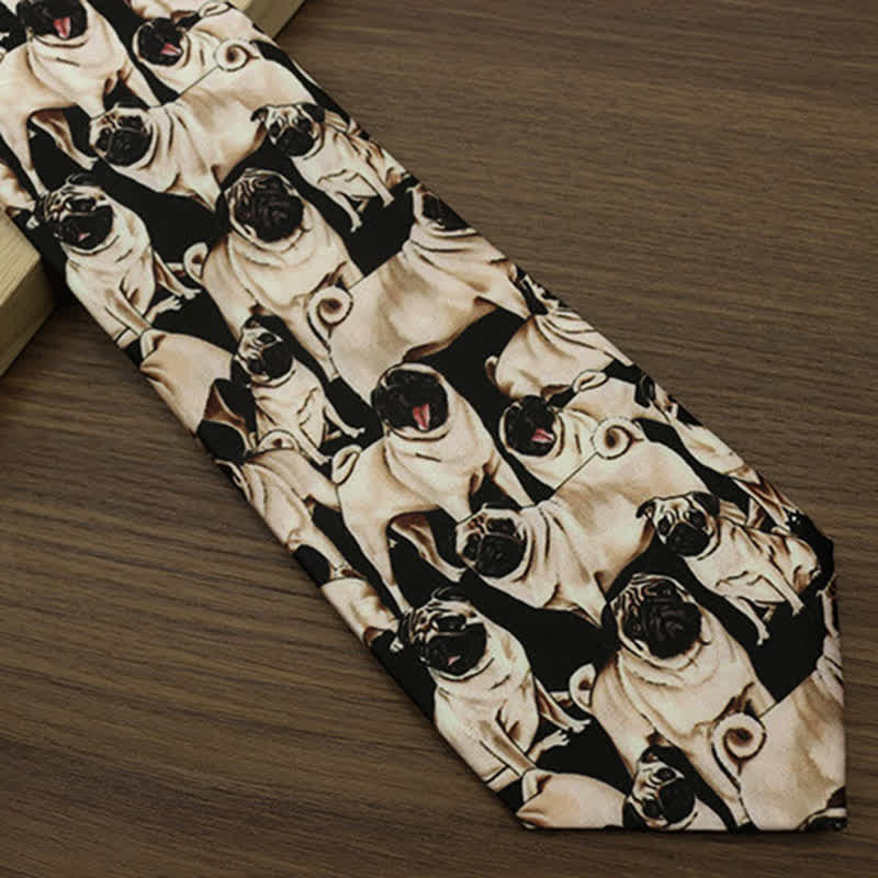 Cravate noire et beige pour homme à imprimé « A Bunch Of Pugs »