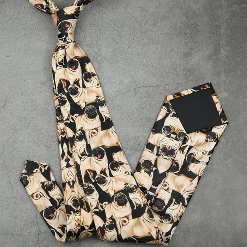 Cravate noire et beige pour homme à imprimé « A Bunch Of Pugs »