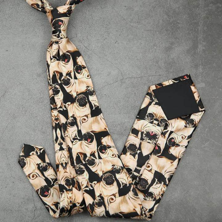 Cravate noire et beige pour homme à imprimé « A Bunch Of Pugs »