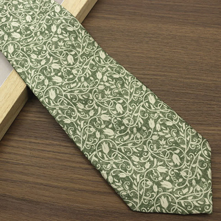 Cravate à imprimé floral vert et blanc pour homme