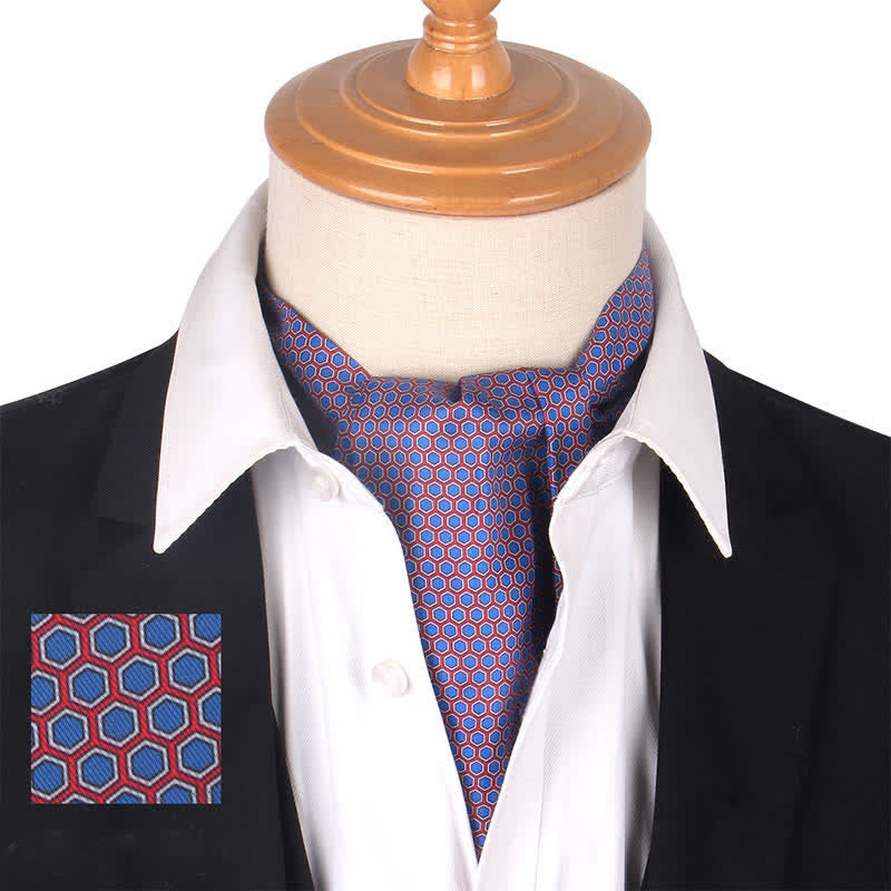 Cravate Ascot grise et violette à imprimé géométrique hexagonal