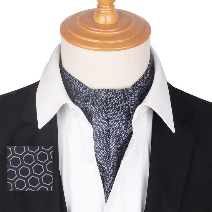 Cravate Ascot grise et violette à imprimé géométrique hexagonal
