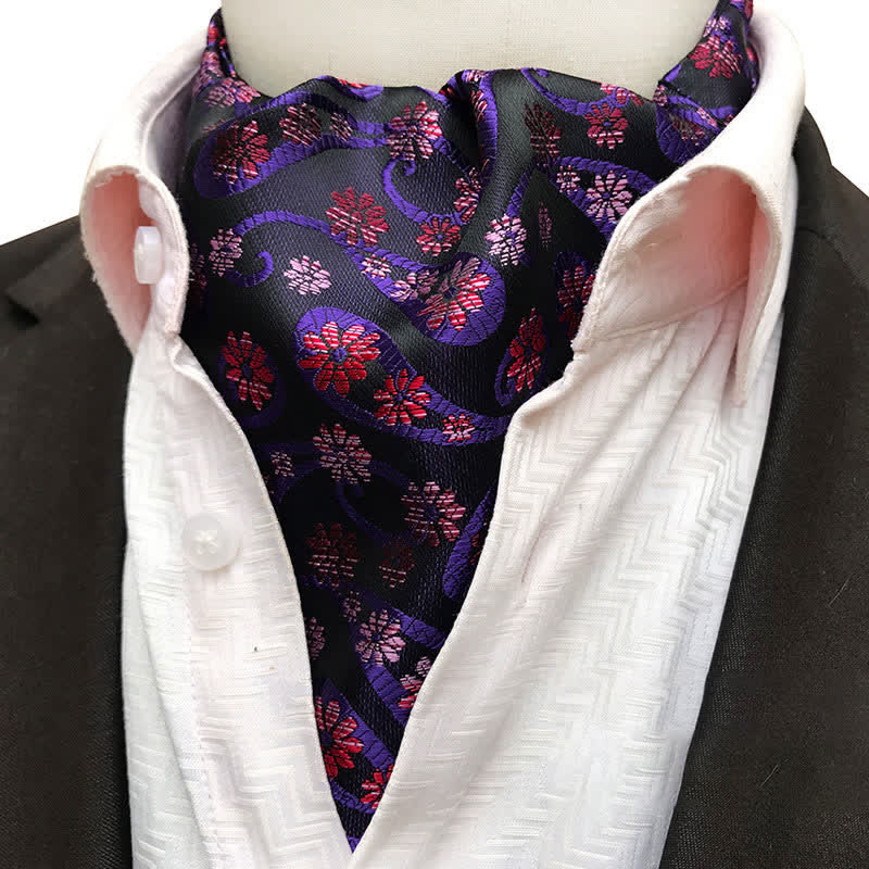 Cravate Ascot à motif cachemire et fleurs - Violet - image 0