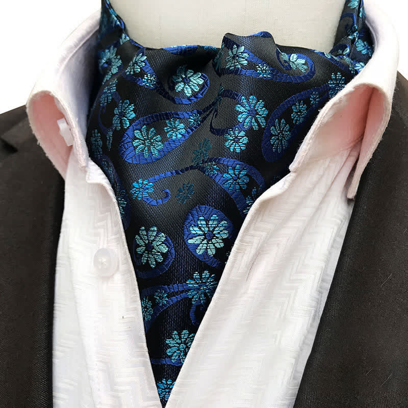 Cravate Ascot à motif cachemire et fleurs - Bleu - image 1